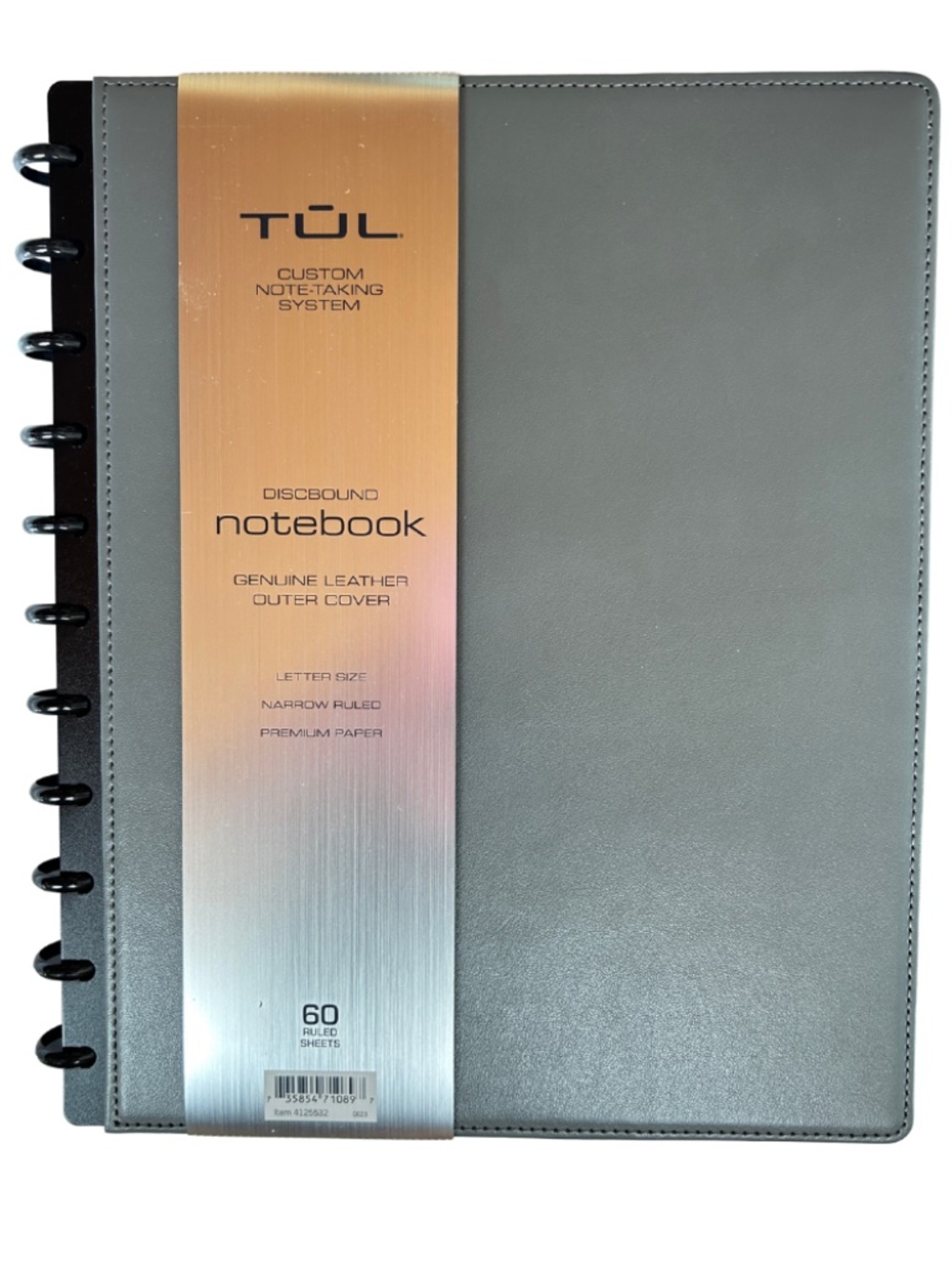 Tul Discbound Notebook, Heavy lbs Paper for smooth writing, Leather Gray Cover